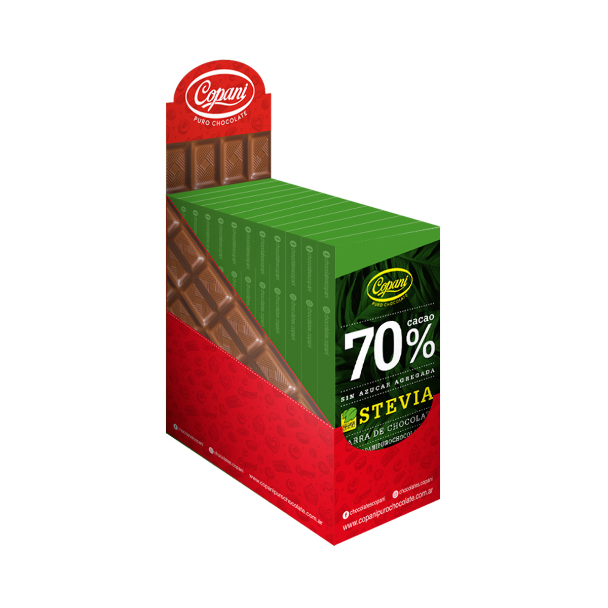 Display de Barra de Chocolates - 70% Cacao con Stevia - 12 unidades - Imagen 2